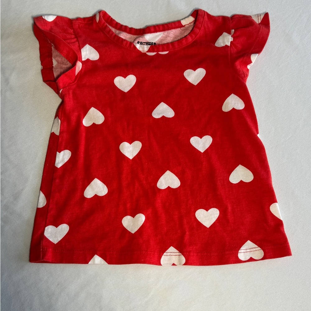 Spotted Zebra Girls Red with White Hearts Short Sleeve Shirt Sz 2T